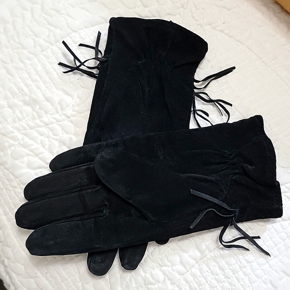 Ralph Lauren Black Suede Leather Fringe Gloves - Picture 4 of 5